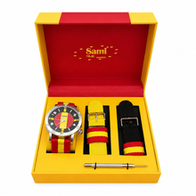 Cargar imagen en el visor de la galería, SET ESTUCHE RELOJ UNISEX ESPAÑA MUNDIAL | 3 CORREAS INTERCAMBIABLES
